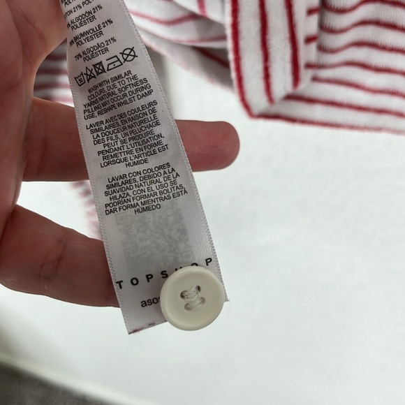 Topshop Terrycloth Stripe Button Up Polo in Red and White - Picture 8 of 8